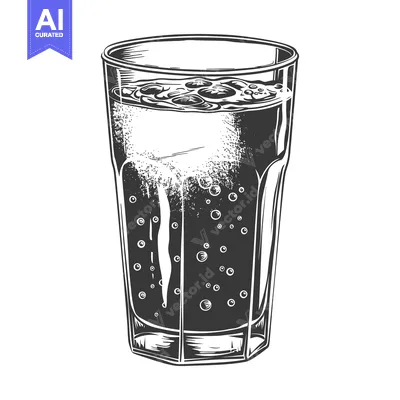 Aset premium populer: A tall glass of bubbly beverage sits on a white background