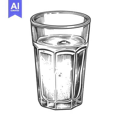 Premium design asset: Detailed black and white illustration of a glass of water
