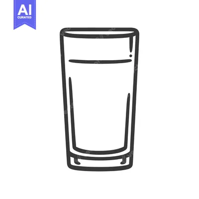 Aset premium populer: An illustrated glass of liquid with black outline and simple design