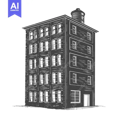 Aset premium populer: An artistic illustration of a tall building with a water tower