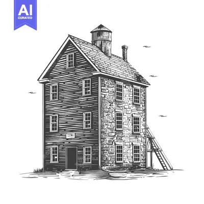 A three story building with a water tower and a ladder