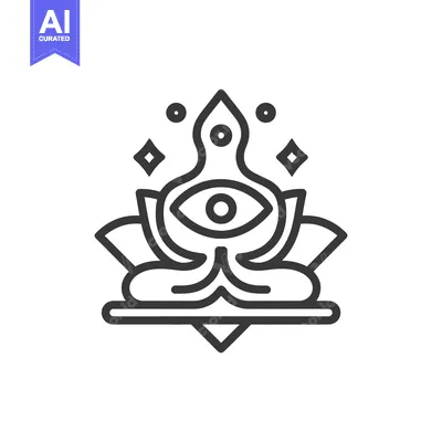 Aset desain premium: Minimalist Yoga Meditation Icon with Third Eye and Lotus Flower Design