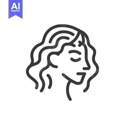 Aset desain premium: Minimalist Woman Portrait: Elegant Line Art with Wavy Hair and Serene