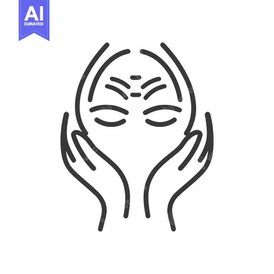 Premium design asset: A graphic line illustration of a person holding their face