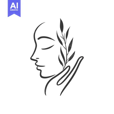 Aset desain premium: A line drawing of a woman with closed eyes and plants