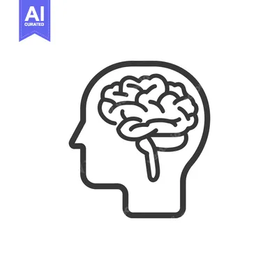 A simplified black outline illustration of a human head and brain