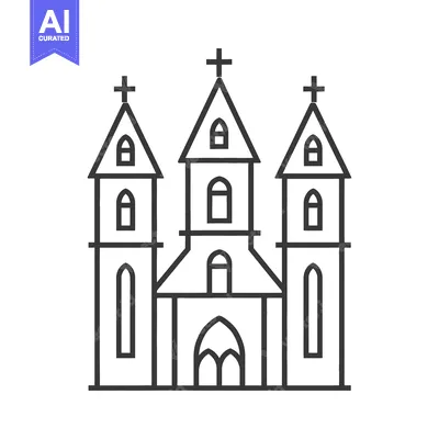 Premium design asset: Line drawing of a three towered church building