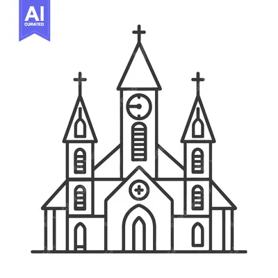 Aset premium populer: Line drawing of a church with three towers and a clock