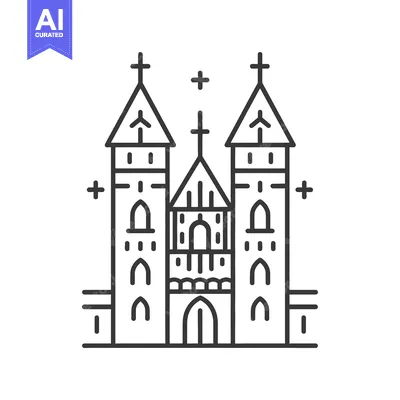 Premium design asset: Line art illustration of a gothic cathedral