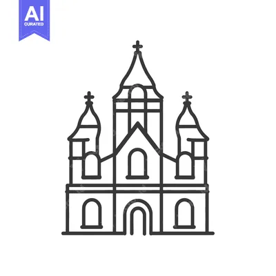 Aset desain premium: Line drawing of a three towered church building