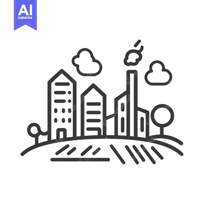 Aset premium populer: Cityscape Skyline on Rolling Hills with Trees and Clouds