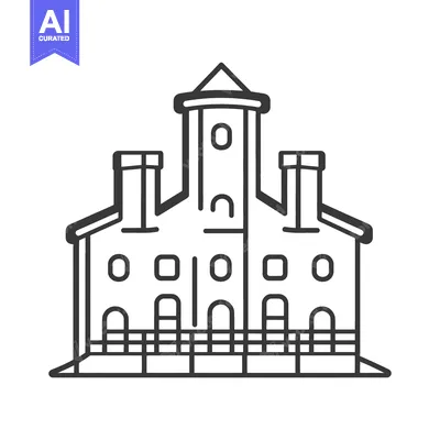 Aset desain premium: Simple Line Drawing of a Medieval Style Castle