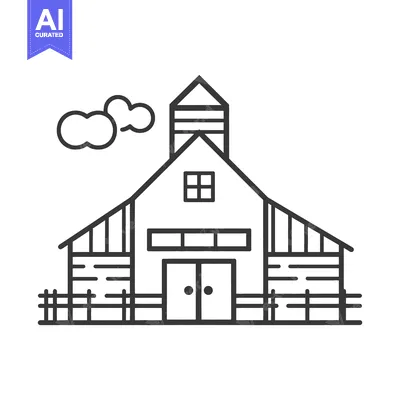 Aset desain premium: A Simple Line Drawing Of A Farm Barn