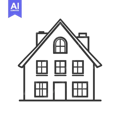 Aset desain premium: Simple Line Drawing Of A Two Story House
