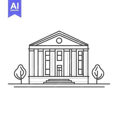 Aset desain premium: Classic Building Design with Columns and Trees