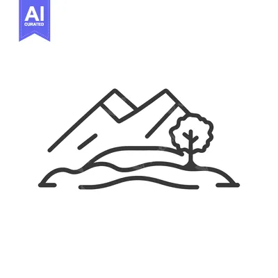 Premium design asset: Simple Line Drawing of Mountains and a Tree