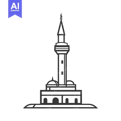 Aset desain premium: Simple Line Drawing Of A Mosque Building