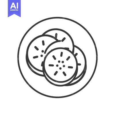 Aset desain premium: Sliced kiwi fruit on a plate simple line art design