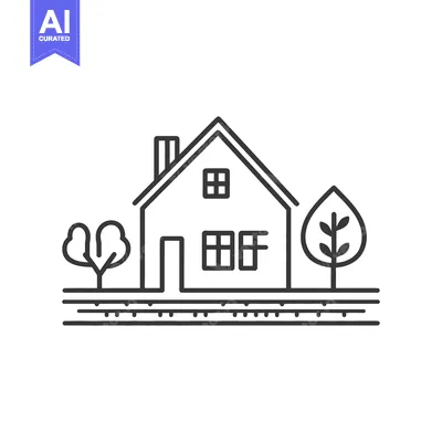 Aset premium populer: Simple Line Drawing House With Trees