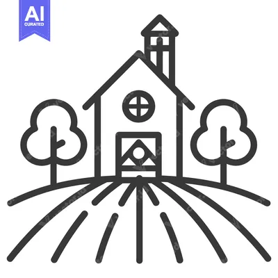 Aset premium populer: Church on a Hilltop Farmland Scene
