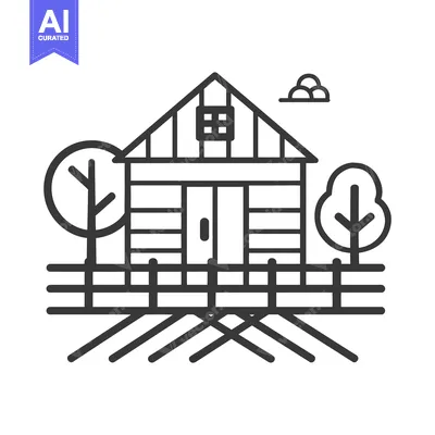 Aset premium populer: Simple Line Drawing of a Farmhouse with Trees