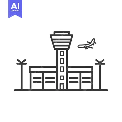 Airport Control Tower with Airplane and Terminal Building