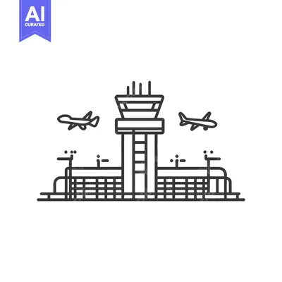 Premium design asset: Airport Control Tower with Airplanes Taking Off