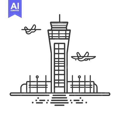 Aset premium populer: Airport Control Tower with Airplanes Flying Overhead