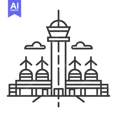 Aset desain premium: Modern Airport with Wind Turbines and Control Tower