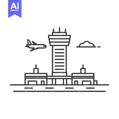 Aset desain premium: Airport Tower Control Airplane Terminal Building Sky