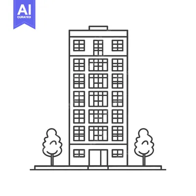 Aset desain premium: Apartment Building Illustration With Trees