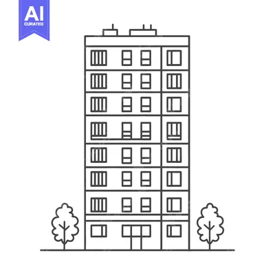 Aset premium populer: Apartment Building With Trees A Simple Line Drawing
