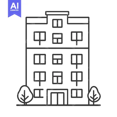 Aset premium populer: Simple Line Drawing Of An Apartment Building With Trees