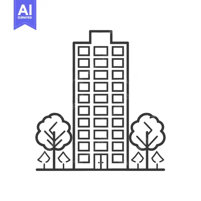 Aset desain premium: Apartment building with trees landscaping design