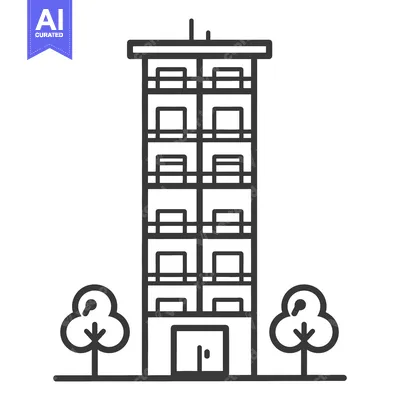 Premium design asset: Apartment Building with Trees a Simple Line Drawing