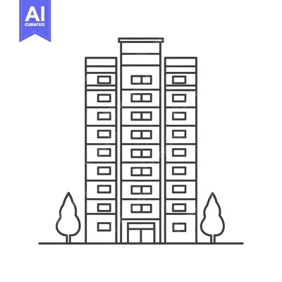 Aset desain premium: Modern Apartment Building with Trees Landscape Design