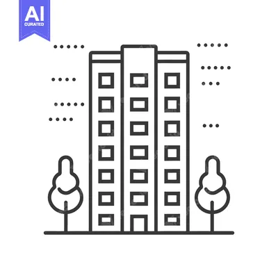 Popular premium asset: Apartment Building Icon with Trees and City Background