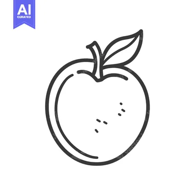 Premium design asset: A simple line drawing of an apple with a leaf