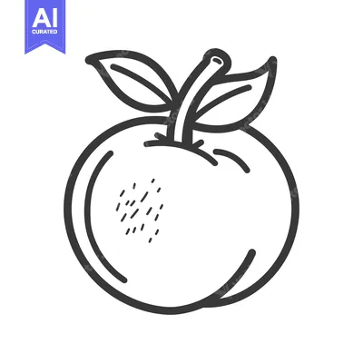 Premium design asset: Line drawing of a single apple with leaves