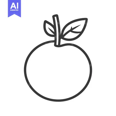 Aset desain premium: Line drawing of a simple orange with leaves