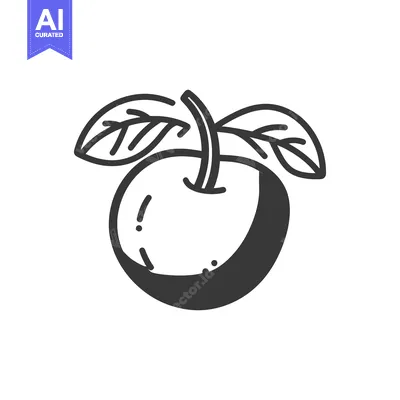 Aset desain premium: Simple Line Drawing of an Apple with Leaves