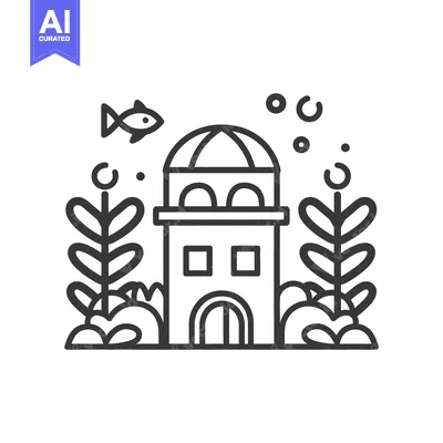 Premium design asset: Underwater building with dome roof and aquatic plants
