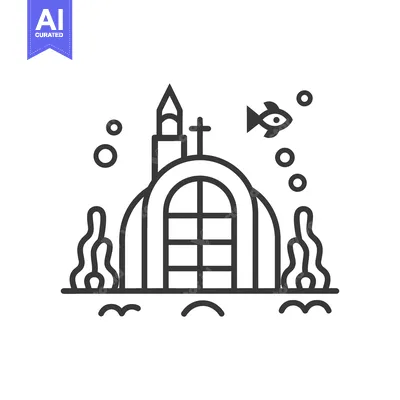 Underwater Church Structure with a Fish and Seaweed