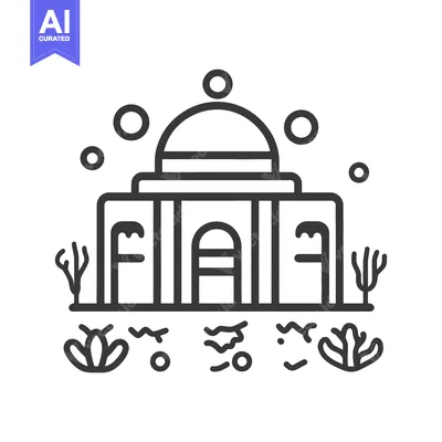 Premium design asset: A domed building amidst desert flora and celestial bodies