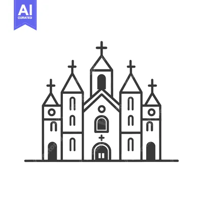 Aset desain premium: Simple Line Drawing of a Church Building