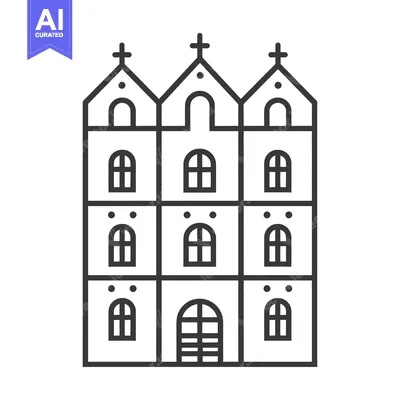 Aset desain premium: Three Towered Church Building Architectural Design