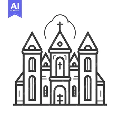 Premium design asset: A Simple Line Drawing Of A Church Building
