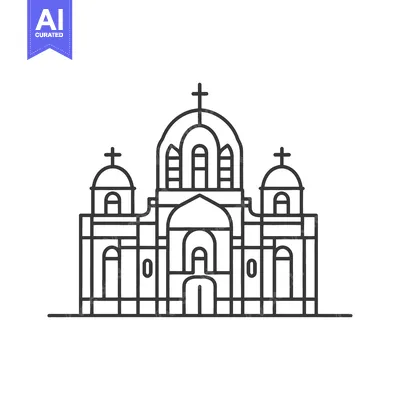 Aset desain premium: Line drawing of a three domed church building