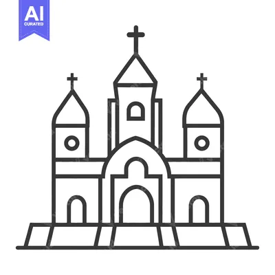 Premium design asset: Simple Line Drawing of a Three Towered Church