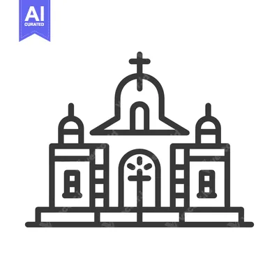 Aset desain premium: Line art drawing of a church building with a cross